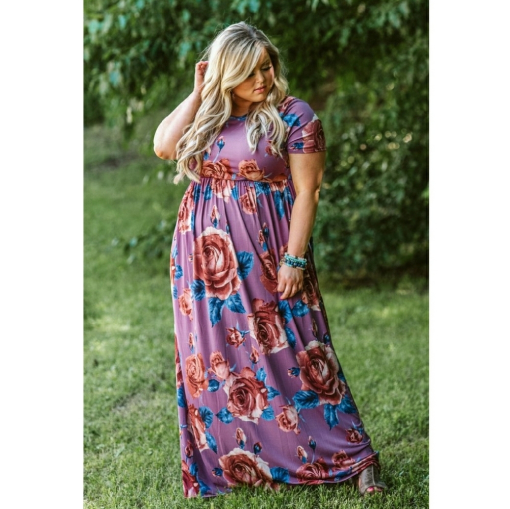 NWT Purple Floral Short Sleeve Maxi Plus Size 3x